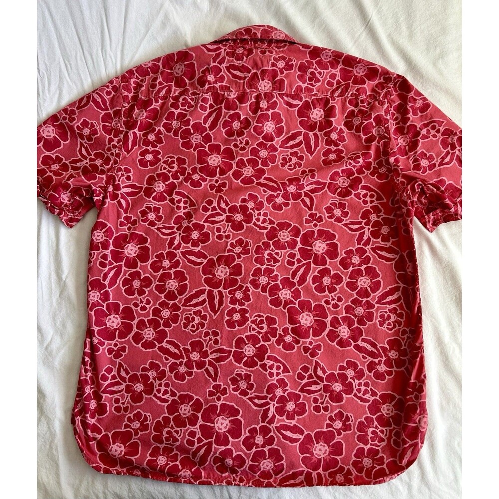 Floral Batik Red Pink Tommy Hilfiger Short Sleeve Button-Up Shirt Mens L - Picture 2 of 10